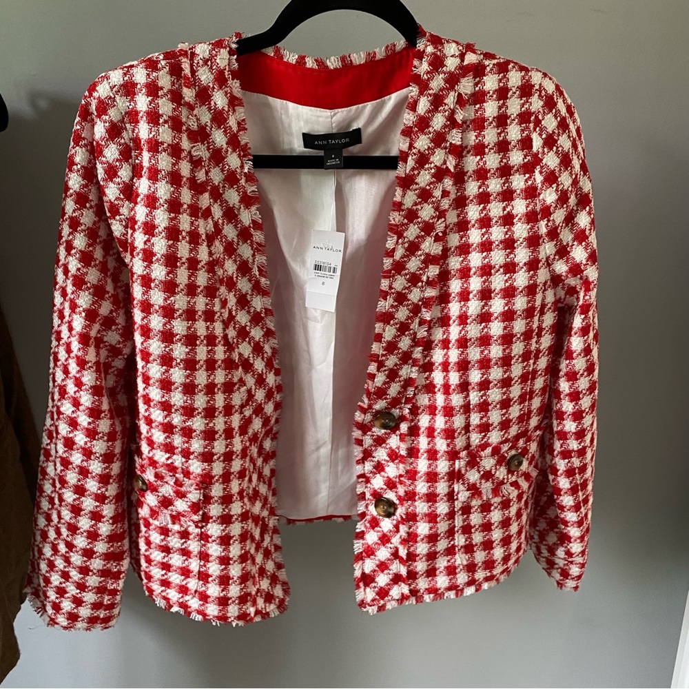 Ann Taylor Red and White Tweed Jacket NWT
